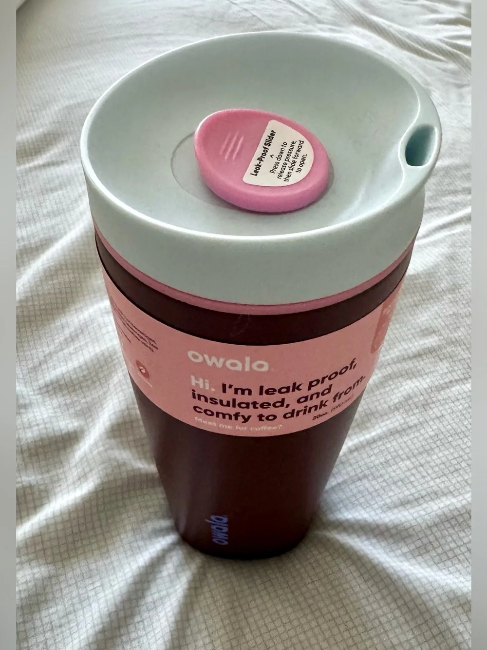 owala Insulated Travel Tumbler - Maroon with Pink Accent